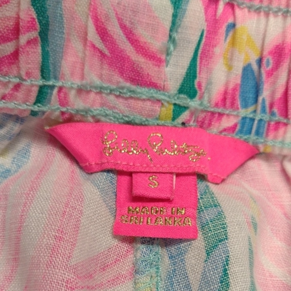 Lilly Pulitzer 100% linen Pink and Blue Tropical Pants - Picture 2 of 16